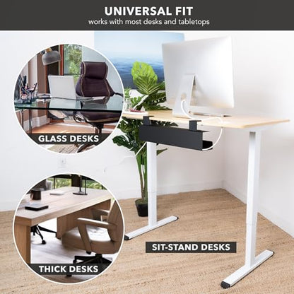 Mount-It! Under Desk Cable Management Tray – Clamp-On No-Drill Metal Cable Management Tray for Desk & Standing Desk, Wire & Cord Organizer for Power Strips, Glass Desks – 23.6” Black