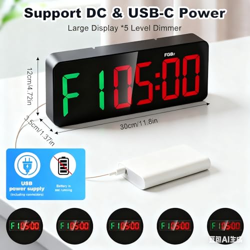 Gym Clock Timer for Tabata, FGB & EMOM, Large LED Workout Clock with Remote Control, 10 Custom Interval Modes, 120dB Buzzer, Fitness Digital Timer for Home Gym, HIIT, CrossFit, Boxing, Yoga, Garage | 12-inch LED display and bold oversized numbers