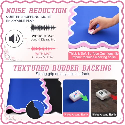 Soulchen Scalloped Navy Blue and Pink American Mahjong Mat with Rules for Table, No Creases, Ships Rolled, 31.5 x 31.5 Non-Slip Noise Reduction Gaming Mat with Carrying Bag for Poker Card Board - color: Navy Blue and Pink, style: Scalloped
