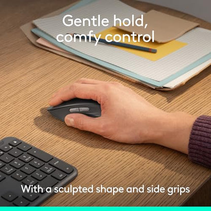 Logitech Signature Comfort M840 L Wireless Mouse Bluetooth - Graphite | Bluetooth, SmartWheel, customizable buttons, multi-device compatibility for Windows, macOS, iPadOS - color: Graphite, style: No Palm Cushion