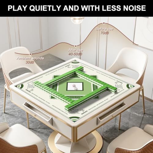 Mahjong Mat for Table with Rules, 31.5" x 31.5" Noise Reduction Non Slip Waterproof Mah Jong Table Mat with Carrying Bag, Suitable for Mahjong, Poker, Board Games, Dominoes, and Card Games(Green) - color: Green White
