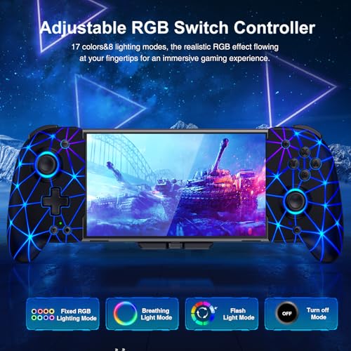 Spican Switch Controllers for Nintendo Switch/Switch OLED, Hall Effect Switch Wireless Pro Controller One-Piece Joypad, Full-Size Handheld Mode Gamepad with RGB Lights/Battery/Turbo/Macro/4 Game Slot - color: Black-Stellar Grid, size: 6.2"/7"