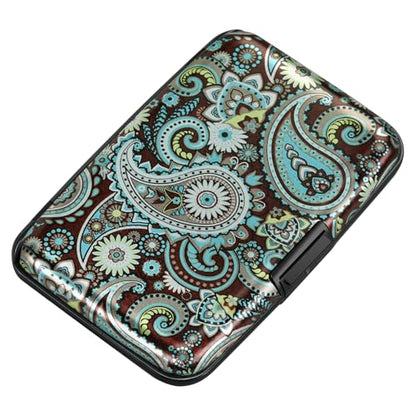 Mini RFID Aluminum Wallet Credit Cards Holder Business Card Case Metal ID Case for Men Women (Blue flower) - color: Blue flower