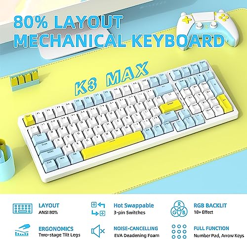 Ajazz Mechanical Gaming Keyboard,Hot Swappable Mechanical Keyboard with Numeric Pad,Compact USB Wired Keyboard 100 Keys Double-Shot ABS Keycaps,N-Key Rollover RGB Custom Keyboard for PC Mac(MX Red) - color: Lemon/Hot-swap Red Switch