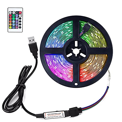 RGB Led Strip 16.4ft,5V USB Colorful 30LED S/M SMD 5050 Flexible Lights for TV Backlight Room Decor，with 24 Keys Remote Controller