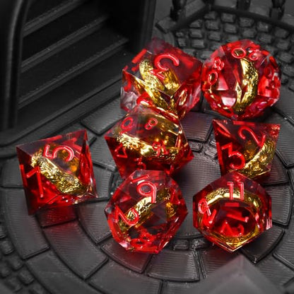 FONVGOGO Magic Lord Rings D and D Dice Set, Sharp Edge Resin DND Dice with Box 7Pcs Dungeons and Dragons Polyhedral Dice Set for Role Playing Game Gift Tabletop Games (Ring Red) - color: Ring Red