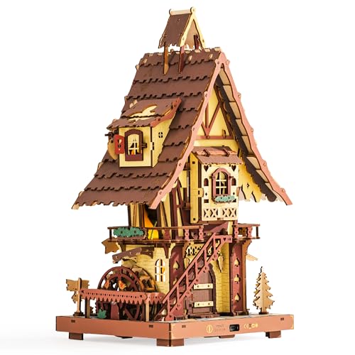 ROKR Cuckoo Clock 3D Wooden Puzzle with LED Light & Hourly Chime for Adults | DIY Wooden Clock Model Building Set, Unique Gift for Women Men
