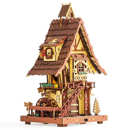 ROKR Cuckoo Clock 3D Wooden Puzzle with LED Light & Hourly Chime for Adults | DIY Wooden Clock Model Building Set, Unique Gift for Women Men