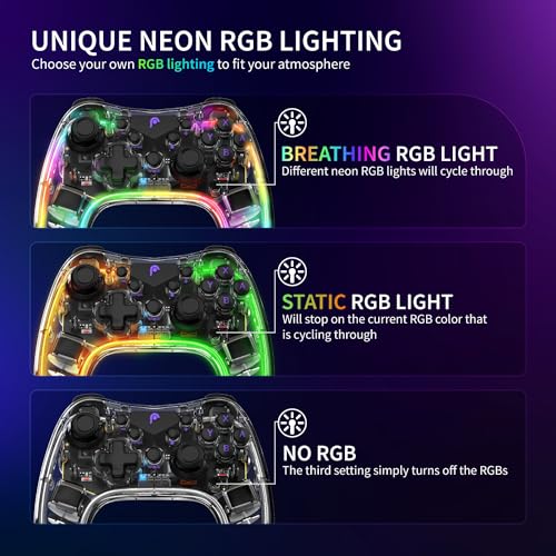 Fosmon Wireless Bluetooth Gaming Controller For Nintendo Switch 2 1 LITE | Compatible with Switch 2 1 OLED Lite, Android, iOS, PC, Steam, and Apple Mfi, 14 Color RGB Light, 4 Vibration Levels, Turbo - color: RGB