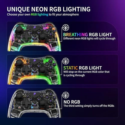 Fosmon Wireless Bluetooth Gaming Controller For Nintendo Switch 2 1 LITE | Compatible with Switch 2 1 OLED Lite, Android, iOS, PC, Steam, and Apple Mfi, 14 Color RGB Light, 4 Vibration Levels, Turbo - color: RGB