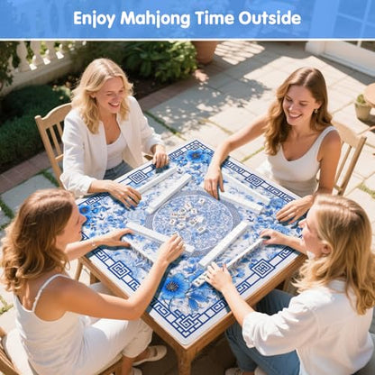 Mahjong Mat for Table 33" Rolled Packaging for American Mahjong Set | Waterproof Non-Slip Noise-Reducing Mah Jongg Mat,American Neoprene Mahjong Mat with Carrying Bag for Board Games(Blue) - color: Bule 33 Inch