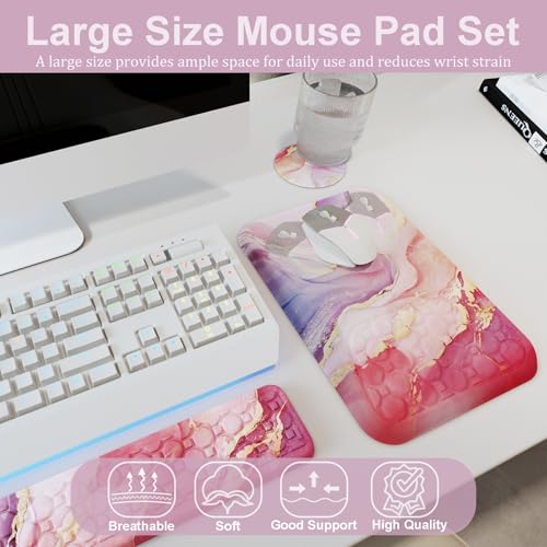 Ospelelf Ergonomic Mouse Pad and Keyboard Wrist Rest Support, Wrist Rest for Computer Keyboard, Office, Gaming, Pink - color: Pink Marble