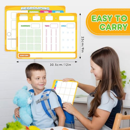 12 Packs Dry Erase Place Value Chart, Math Games for Kids Addition and Subtraction Flash Cards, White Board Math Manipulatives 1st 2nd 3rd Grade Teacher Classroom Must Haves Homeschool Supplie