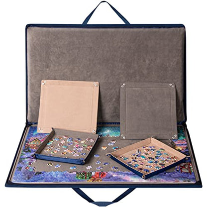 Lavievert 1000 Piece Jigsaw Puzzle Board with Padded Cover, Portable Case with 4 Sorting Trays & Detachable Board, Puzzle Caddy Storage Saver with Non-Slip Surface for Adults - size: Up to 1000 pcs