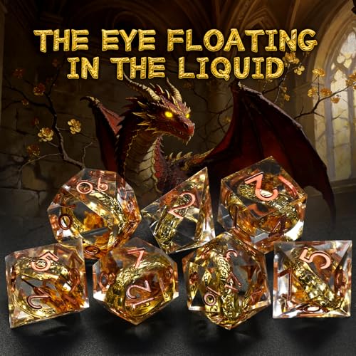 FONVGOGO Magic Lord Rings D and D Dice Set, Sharp Edge Resin DND Dice with Box 7Pcs Dungeons and Dragons Polyhedral Dice Set for Role Playing Game Gift Tabletop Games (Ring Copper) - color: Ring Copper