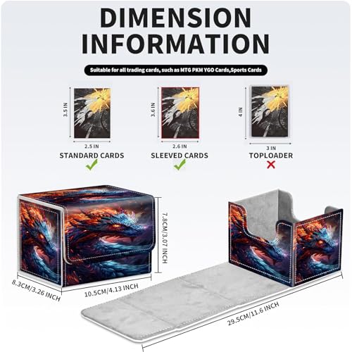 PU Leather Deck Box for MTG Commander Cards, Fits 100+ Double Sleeved Cards, Secure Magnetic Trading Card Storage Case for TCG CCG,Ancient Fire Dragon Art - color: Ancient Fire Dragon Art