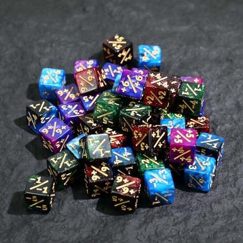 SIXPOINTS 48Pcs 12mm MTG Counter Dice Plus 1 Life Counters +1/+1 Tokens 4 Color 6 Sided Dice Set with Case for Magic The Gathering, MTG, TCG, Card Games Accessories (Red & Green & Blue & Purple) - color: Red & Green & Blue & Purple