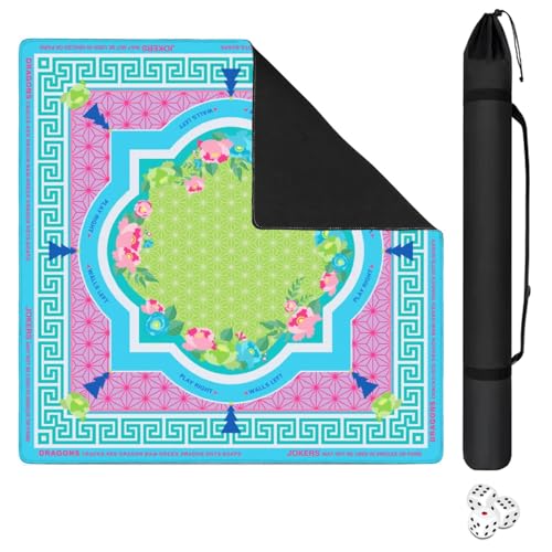 Mahjong Mat with Black Carrying Bag, 31.5"x31.5" Anti-Slip Noise Reduction Gaming Mat for Mahjong, Poker, Board Games, 3 Dice & Black Storage Bag - color: Bright Blue