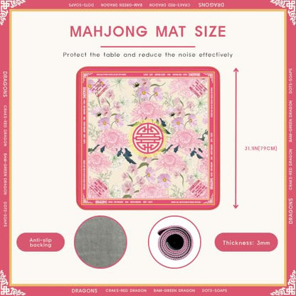 Pink Floral Mahjong Mat for Table with Rules, No Creases, Ships Rolled, 31.1 x 31.1 Non-Slip Noise Reduction Gaming Mat with Carrying Bag for Mahjong Poker Card Board Games - color: Pink