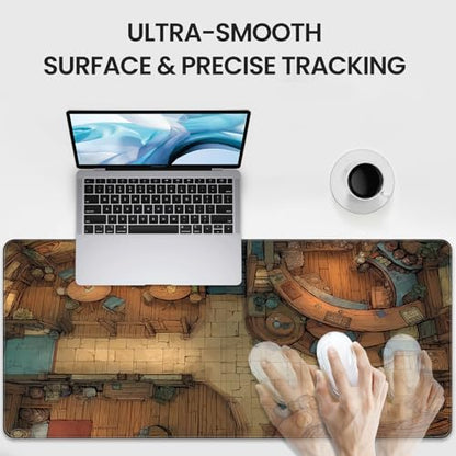 Extended Keyboard and Mouse pad, Fantasy Tavern Pattern, 35.4 x 15.7 Inch, Gaming Desk mat with Non-Slip Base and Waterproof Finish, Suitable for Home Office and workstations. - color: With Fantasy Village Design