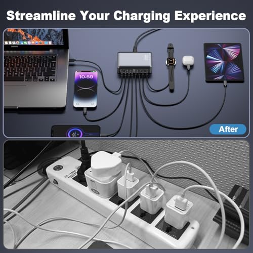 USB C Charger 200W Charger Block, 8-Ports Gan Fast Charging Station Hub, PD 65W Laptop Charging Adapter Compatible with MacBook Pro/Air, DELL, Steam Deck, iPhone 17/16/15/14, Galaxy - color: Black