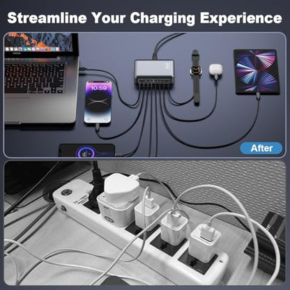 USB C Charger 200W Charger Block, 8-Ports Gan Fast Charging Station Hub, PD 65W Laptop Charging Adapter Compatible with MacBook Pro/Air, DELL, Steam Deck, iPhone 17/16/15/14, Galaxy - color: Black