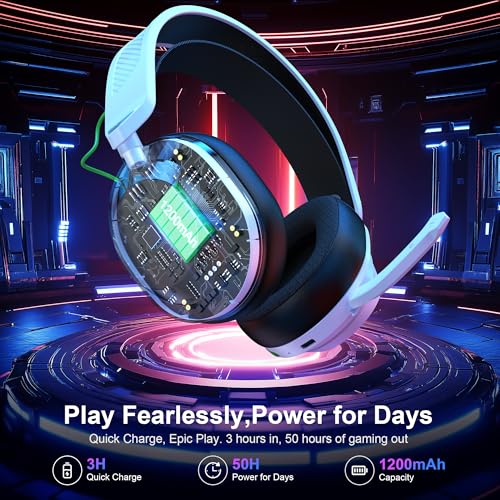 Vakedy Wireless Gaming Headset for PS5,PS4,Mac,Switch, RGB 20ms Latency | 2.4GHz & BT Gaming Headphones, 50H Battery and Noise Canceling Mic for Fortnite & Call of Duty/FPS Gamers, 50MM Drivers - color: White/Black