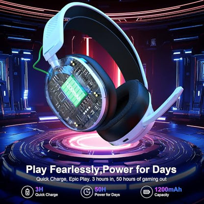 Vakedy Wireless Gaming Headset for PS5,PS4,Mac,Switch, RGB 20ms Latency | 2.4GHz & BT Gaming Headphones, 50H Battery and Noise Canceling Mic for Fortnite & Call of Duty/FPS Gamers, 50MM Drivers - color: White/Black