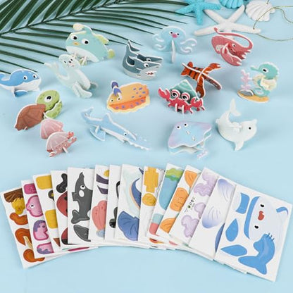 LOMIMOS Educational 3D Cartoon Puzzle for Kids,25Pcs 3D Cartoon Jigsaw Creative Learning Model for DIY Crafts Birthday Party Favor Gifts (Marine Organism) - style: ocean