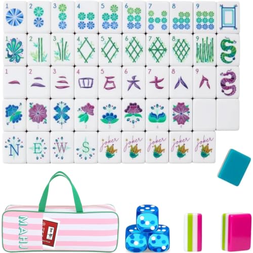 4 Layer Mahjong Tiles, 2026 Premium 160 Pcs Acrylic American Mahjong Tiles Set with Dice, Engraved Four Layer Mahjong Tile with Exquisite Carrying Bag, Home Trips Social Game (Teal Peacock) - color: Teal Peacock