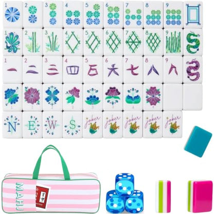 4 Layer Mahjong Tiles, 2026 Premium 160 Pcs Acrylic American Mahjong Tiles Set with Dice, Engraved Four Layer Mahjong Tile with Exquisite Carrying Bag, Home Trips Social Game (Teal Peacock) - color: Teal Peacock