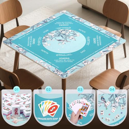 DEVPNR Mahjong Mat for Table with Black Carrying Bag, 32.6"x32.6",Lake Blue | Non-Slip Table Cover, Noise-Reducing, with Rules, Easy Storage, for American Mahjong, Poker, Card & Board Games - color: Lake Blue
