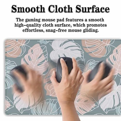 Large Desk Mat Green, Gaming Mouse Pads Office Desk Pad, Keyboard Desk Mat Non-Slip Rubber Base Waterproof with Stitched Edges, 35.4 X 15.7 inch for Work/Game/Office/Home Tropical Monstera - color: Tropical Green Monstera