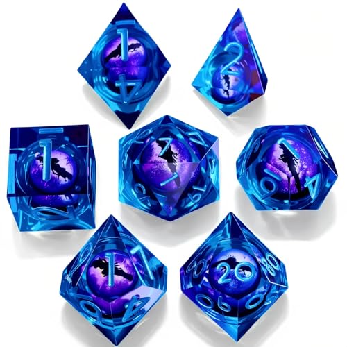 Liquid Core Flow Salon Eye DND Resin Dice Set, Dungeons and Dragons 7-Piece Polyhedral D&D Game Dice, Suitable for Role Playing Dice Game RPG Pathfinder - color: Ls-eyeball Purple