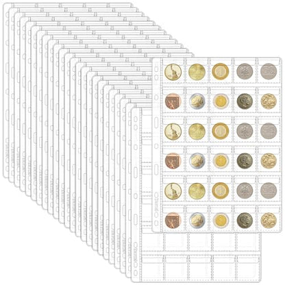 25 Sheets Coin Pocket Pages - 30 Pocket Standard 9-Hole 750 Pockets Inserts Collecting Sleeves for Coins [38mm X 34mm Each Pocket] CS0312530 - color: 30 Pocket(34mm X 38mm Each Pocket), size: 25 Sheets