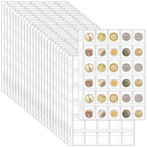 25 Sheets Coin Pocket Pages - 30 Pocket Standard 9-Hole 750 Pockets Inserts Collecting Sleeves for Coins [38mm X 34mm Each Pocket] CS0312530 - color: 30 Pocket(34mm X 38mm Each Pocket), size: 25 Sheets