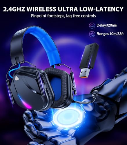 Vakedy Wireless Gaming Headset for PS5, PS4, PC, 2.4GHz Low-Latency & Bluetooth 5.4 Gaming Headphone with Noise Canceling Mic, 50mm Drivers, 50H Battery Wireless Headset for Switch, Mobile, Mac