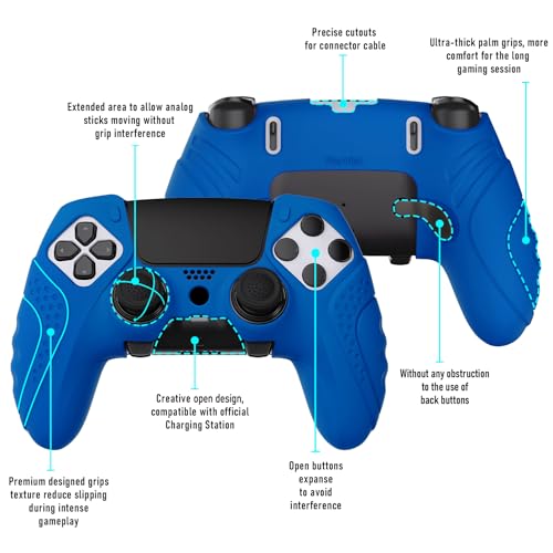 PlayVital Guardian Edition Anti-Slip Ergonomic Silicone Cover Case for ps5 Edge Controller, Soft Rubber Protector Skin for ps5 Edge Wireless Controller with Thumb Grip Caps - Blue - color: Blue