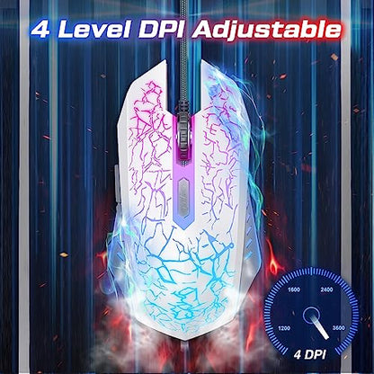 VersionTECH. Wired Gaming Mouse, Computer Mouse Ergonomic Mice with 7 LED Lights RGB Backlit, 6 Programmable Buttons, 4 Adjustable DPI for Laptop PC Gamer Desktop Chromebook Mac Games-White - color: white