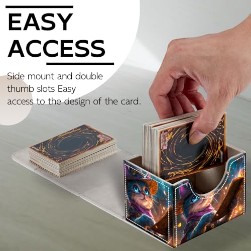 Trading Card Storage Box, Holds 100+ for MTG Cards, PU Leather with Magnetic Closure, Blue Mage Cat Reading Enchanted Tome Durable Deck Box for Magic the Gathering, Trading Card Games - color: Blue Mage Cat Reading Enchanted Tome