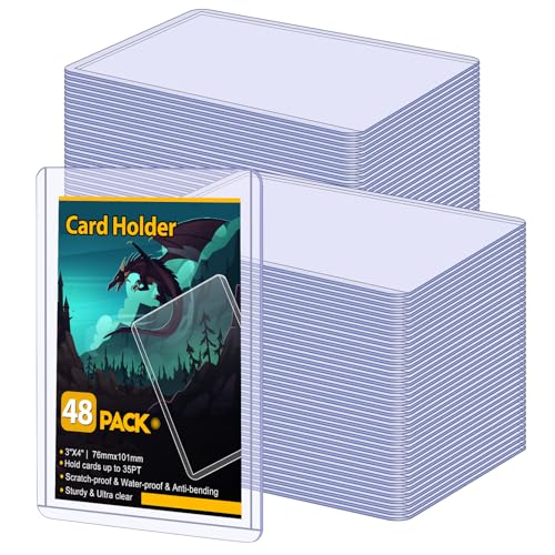 Sooez 48 Card Sleeves Hard Plastic Card Holder for Trading Card 3"x4", 35PT | for Baseball Card, Rigid Card Protector, Penny Sleeves for Collectible Game Cards, Premium Standard Size Sports Football Card - size: 48 Hard Sleeves
