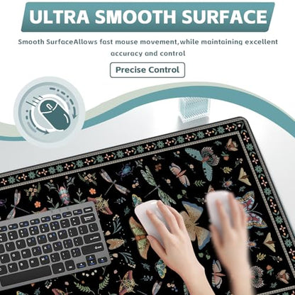 Baziabbo Black Desk Mat,XXL Extended Big Mouse Pad,Gaming Mousepad with Stitched Edge,Non-Slip Rubber Base Keyboard Desk Pad for Home Office Study Game - color: Modern Floral