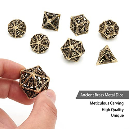 DND Dice,Hollow D&D Metal Dice,Dungeons and Dragons Dice Set with Gift Box,7 PCs Steampunk Polyhedral Dice Games Set for RPG,MTG,Pathfinder, (Dragon Ancient Bronze) - color: Dragon Ancient Bronze