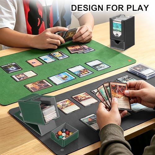 Card Deck Box for MTG Commander, Fits 100+ Double-Sleeved Cards Card Case | with Detachable Dice Tray, 2 Dividers, Removable lid, Trading Card Storage Box, Sturdy and Durable, Fits TCG/PTCG/Sports Card - color: Dark Green and Dark Gray