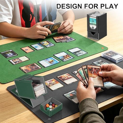 Card Deck Box for MTG Commander, Fits 100+ Double-Sleeved Cards Card Case | with Detachable Dice Tray, 2 Dividers, Removable lid, Trading Card Storage Box, Sturdy and Durable, Fits TCG/PTCG/Sports Card - color: Dark Green and Dark Gray
