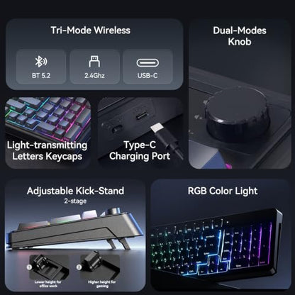 AULA Keyboard Gaming Wireless Creamy Computer Keyboards with Number Pad | Side-printed Light Transmission Letters Keyboard,99 Keys,RGB Backlit,Tri-Mode BT/2.4GHz/USB-C Connection,Gradient Grey - color: Gradient Grey