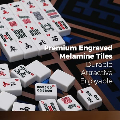 American Mahjong Tile Set with Rose-Red Printed Carrying Bag, 166 Premium White Tiles, 4 All-in-One Color Racks/Pushers, Mah Jongg Sets, Complete Mahjong Game Set for Travel - color: Rose-red Print