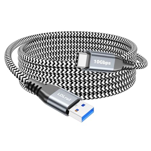 LDLrui USB A to USB C 3.1 Gen 2 Cable, Type C 3A Fast Charge & 10Gbps Data Sync Cable for MacBook, Galaxy S20, Samsung T7, Portable SSD, SSD, Oculus Quest, Android Auto, Black-and-White, 10FT, 1Pack - color: Black-and-White, size: 10FT