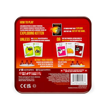 Exploding Kittens Original Edition in Collectible Tin - Fun & Hilarious Card Game for Kids and Adults, Ideal for Party Family Game Night and Party, 56 Cards Included | Draw cards, betray friends, and try not to explode! The quick-to-learn family card game