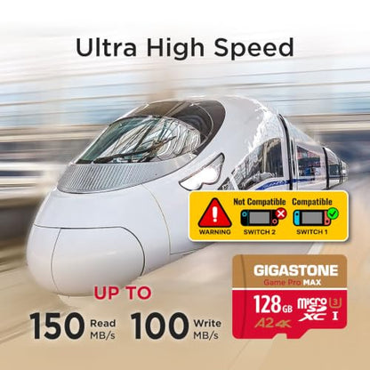 【for Switch 1 Only】 GIGASTONE 128GB Micro SD Card, 4K Game Pro MAX, A2 V30 Memory Card for Gaming Console, 4K UHD Video, Up to 150/100 MB/s, UHS-I U3 C10 with Adapter【5-Years Data Recovery】 - size: 128GB, style: Game Pro MAX 1-Pack UHS-I